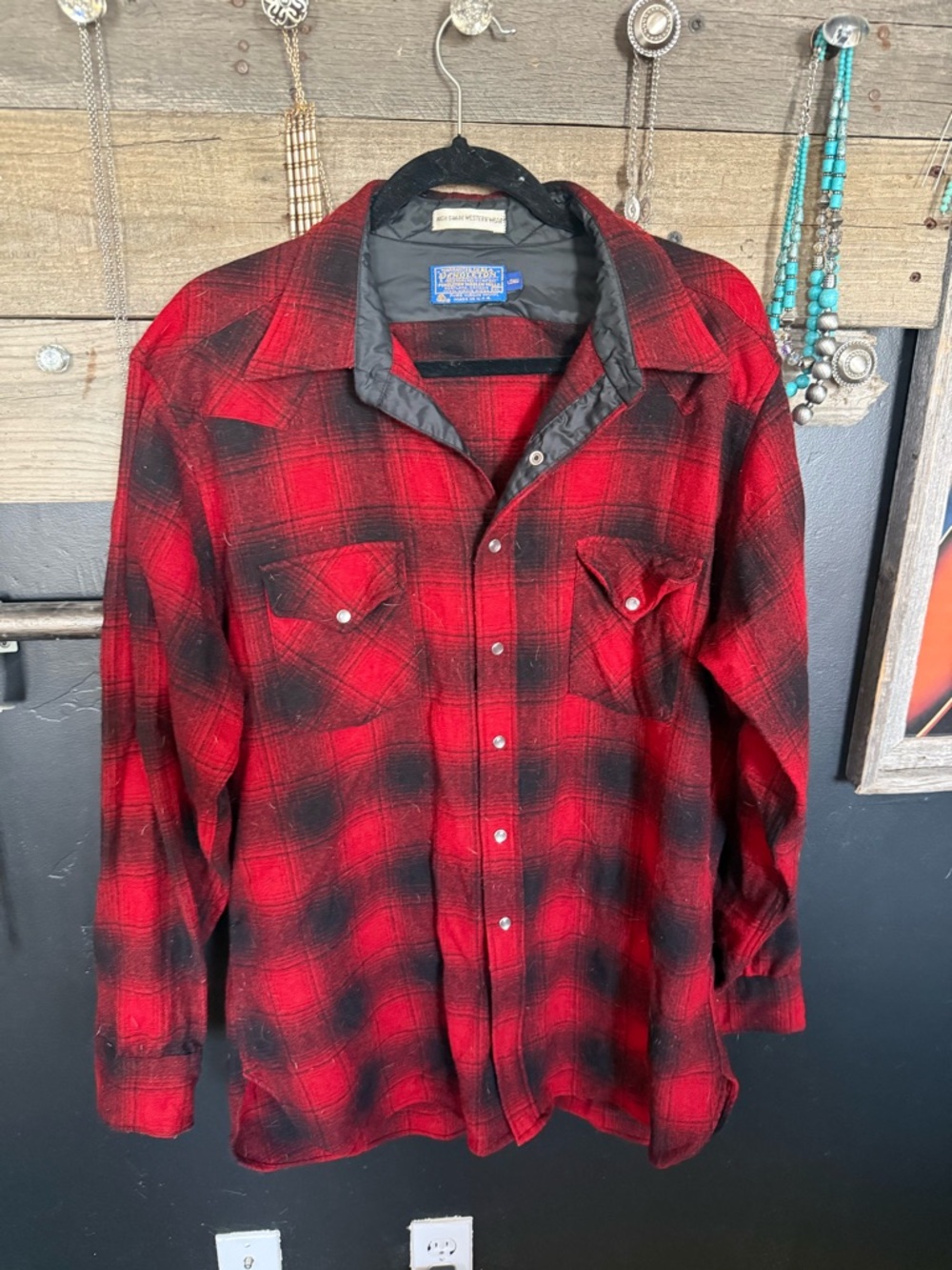 Vintage Pendleton Wool Shirt XLTalllRed Black Buffalo Plaid USA Western Workwear